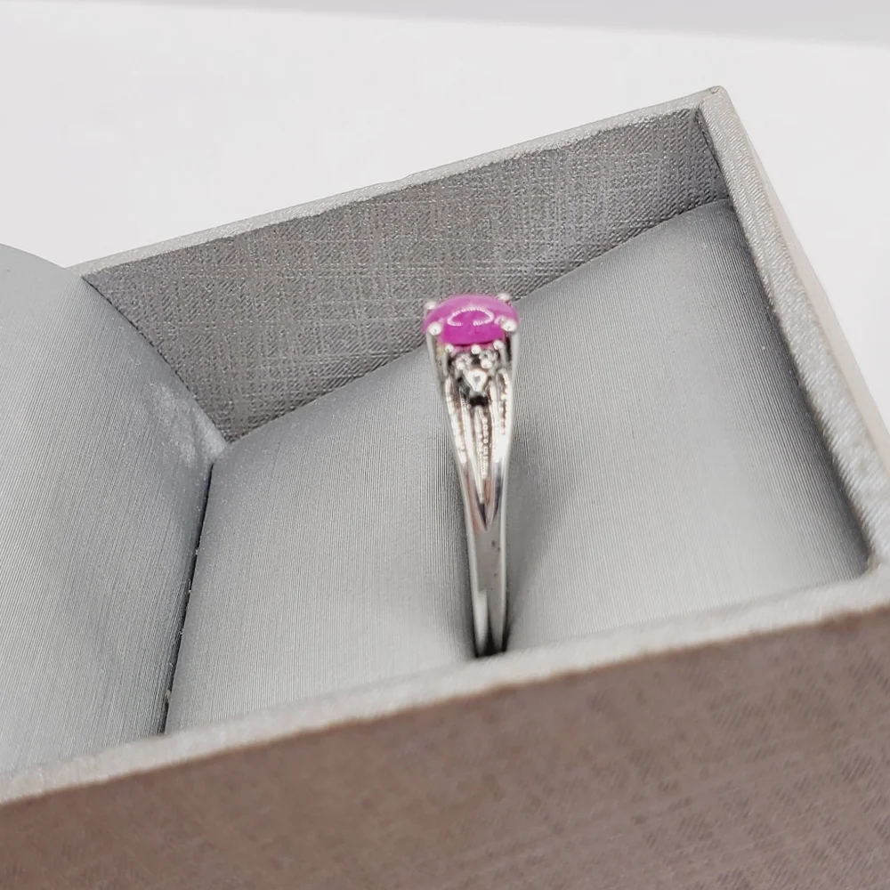 Genuine Oval Pink Sapphire Cabochon 925 Sterling Silver Ring